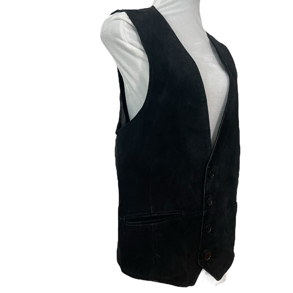 Leather Front 4 Button DeepV 2 Pocket Black Vest Size Mens Medium